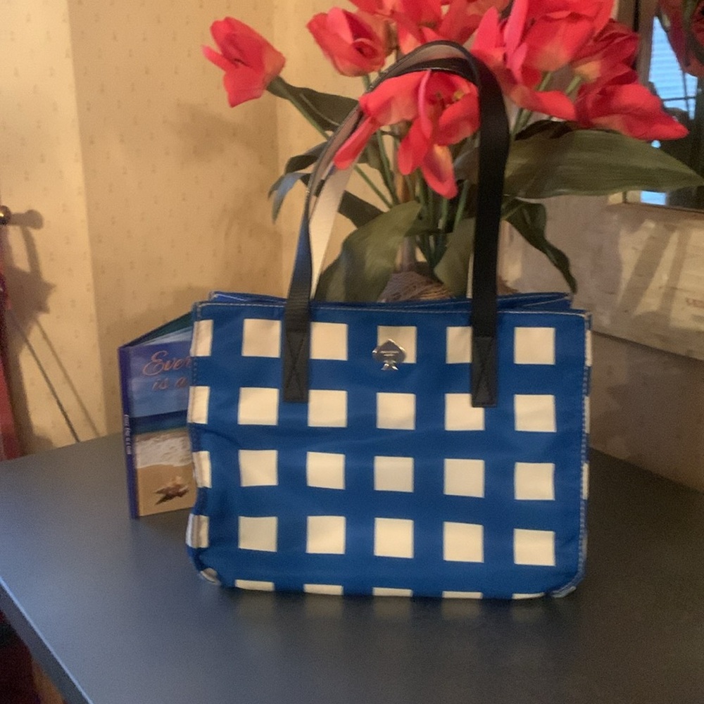 Kate Spade New York, Elise Berry Street, BLUE and WHITE checkered purse.